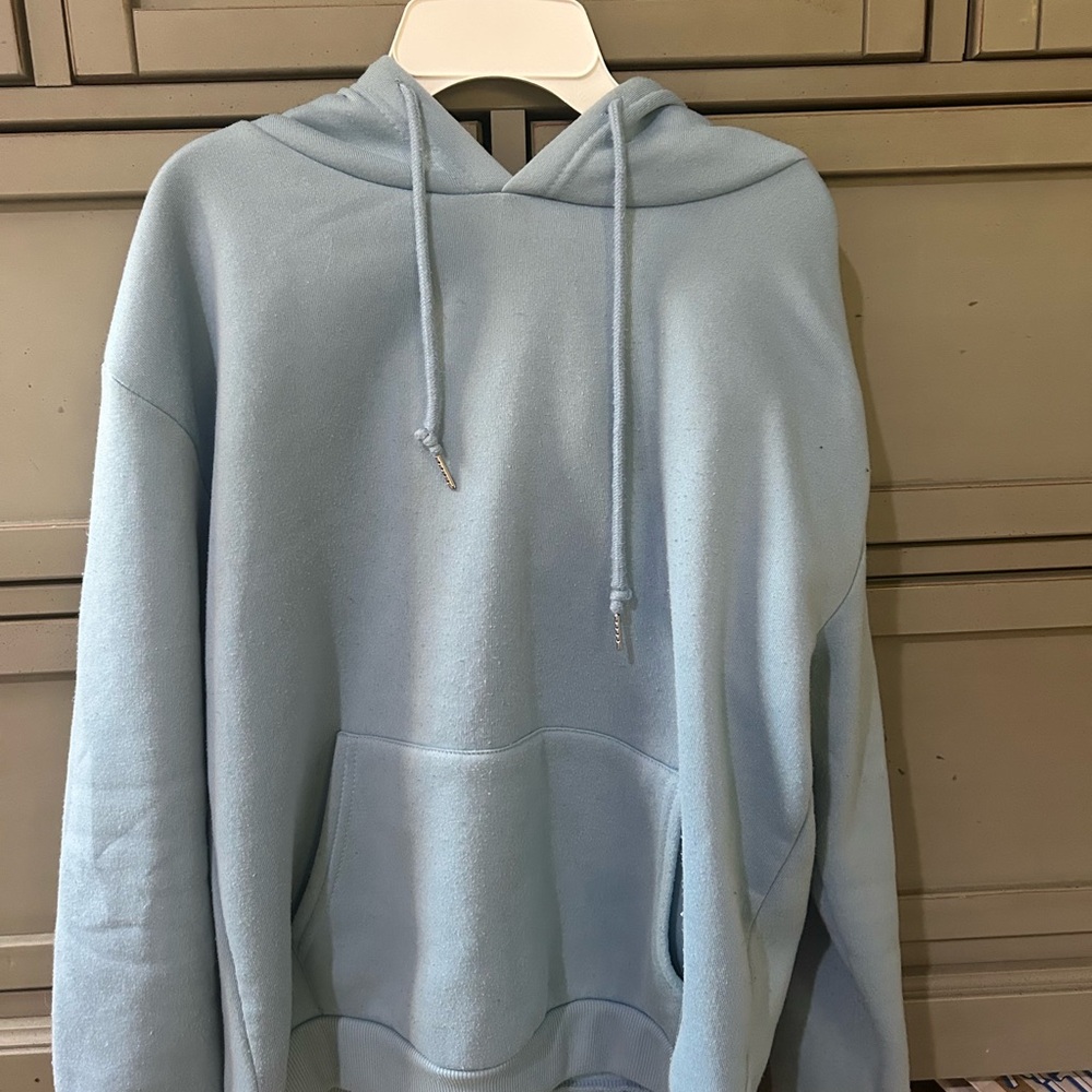 SHEIN Blue Pullover Hoodie Sweatshirt